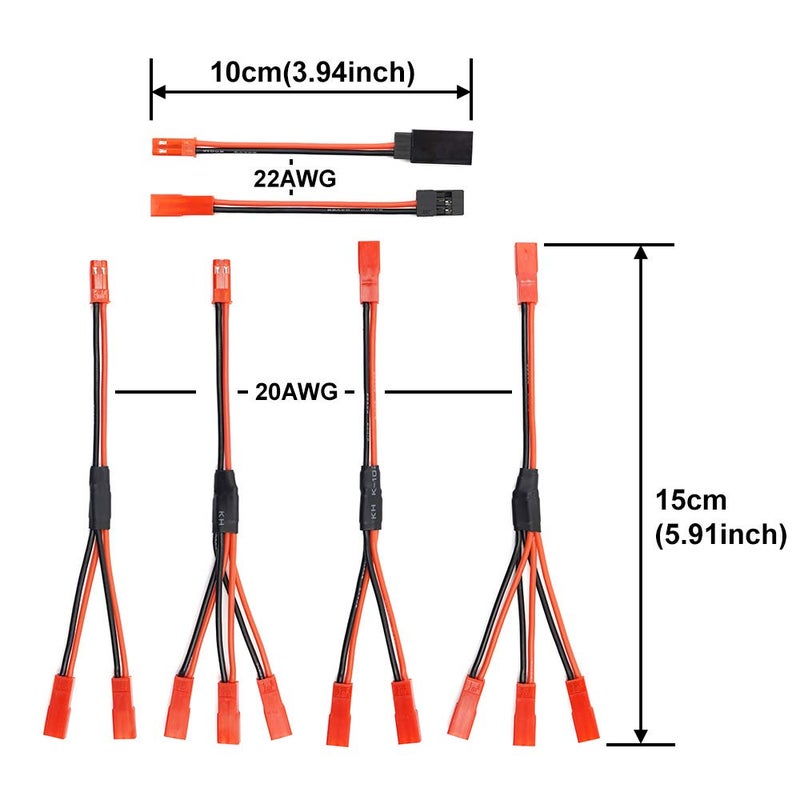 elechawk 6PCS JST Plug Splitter JST Male Female Y Cable JST Y Parallel Adapter Harness JST to JR Adapter for Traxxas TRX-4 RC Car Crawler Truck Cooling Fan ESC Battery Motor - Image 3
